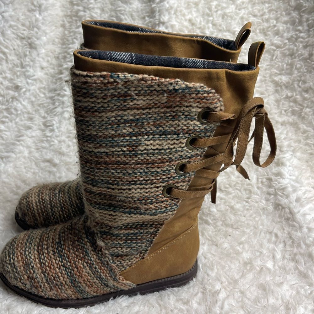 Mukluks Lucinda Wide Calf Cognac Boots Wool Blend Lining Women's Size 8
